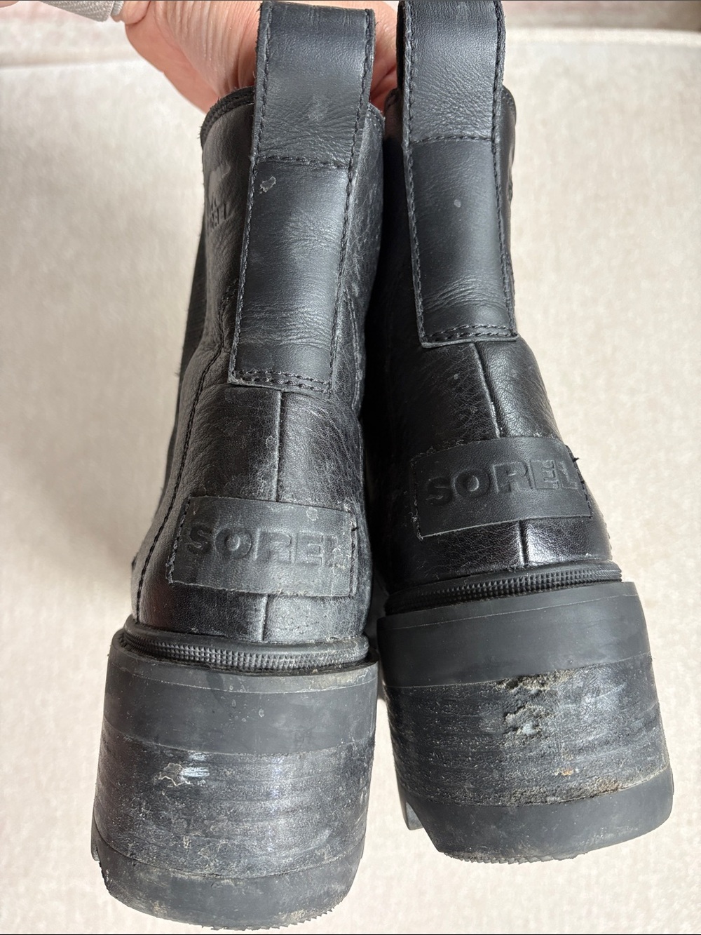 “Joan Now” Sorel Black Leather Chelsea Lug Ankle Boots - Picture 5 of 5